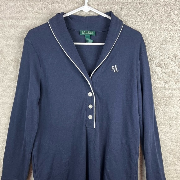 Vintage Lauren Ralph Lauren Blue Nightie Sz Medium with Pockets Monogrammed - Picture 3 of 14